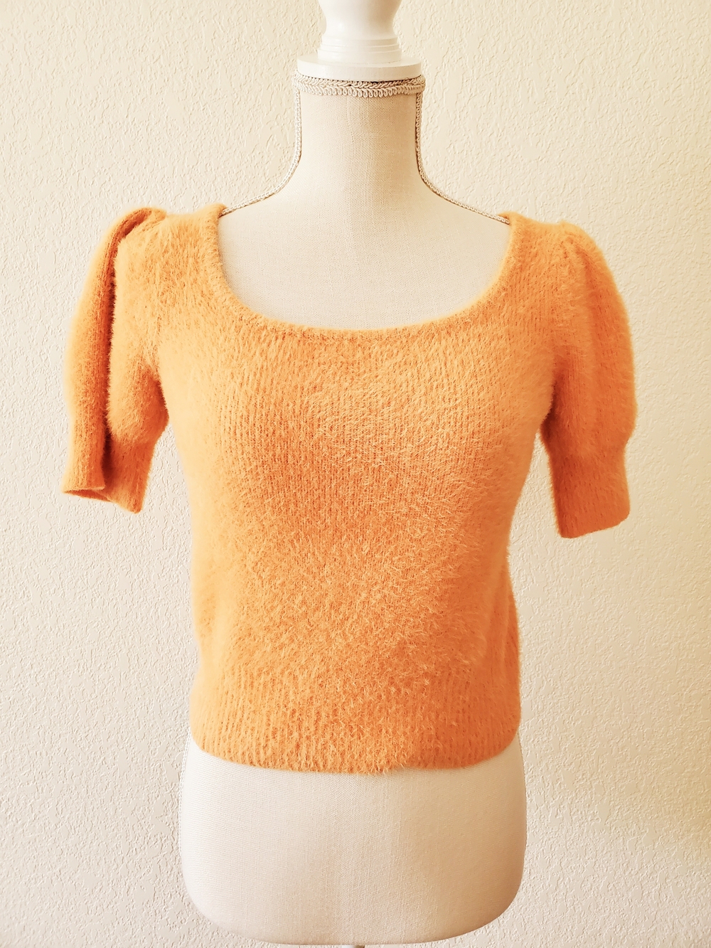 Soft Scoop Neck Puff Sleeve Sweater - Orange